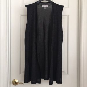 Allison Daley Sleeveless Cardigan Petite Medium Black Light Sparkles Open Front